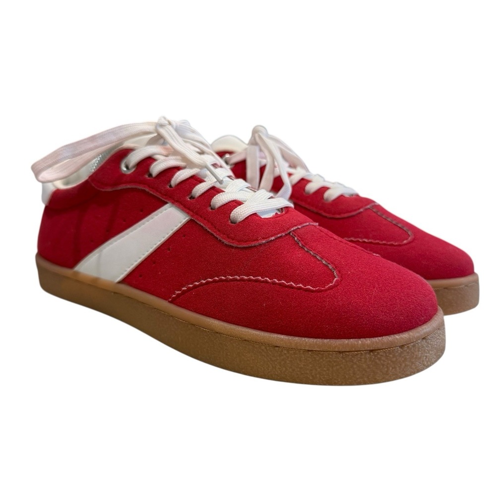 Woman's Sincerely Jules Red & White Low-Top Sneakers With Textured Rubber Size 7